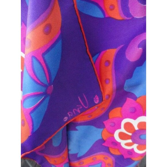 Vtg 1960’s Scarves By Vera All Silk Hand Rolled Purple Pink Orange Psychedelic - Picture 4 of 9